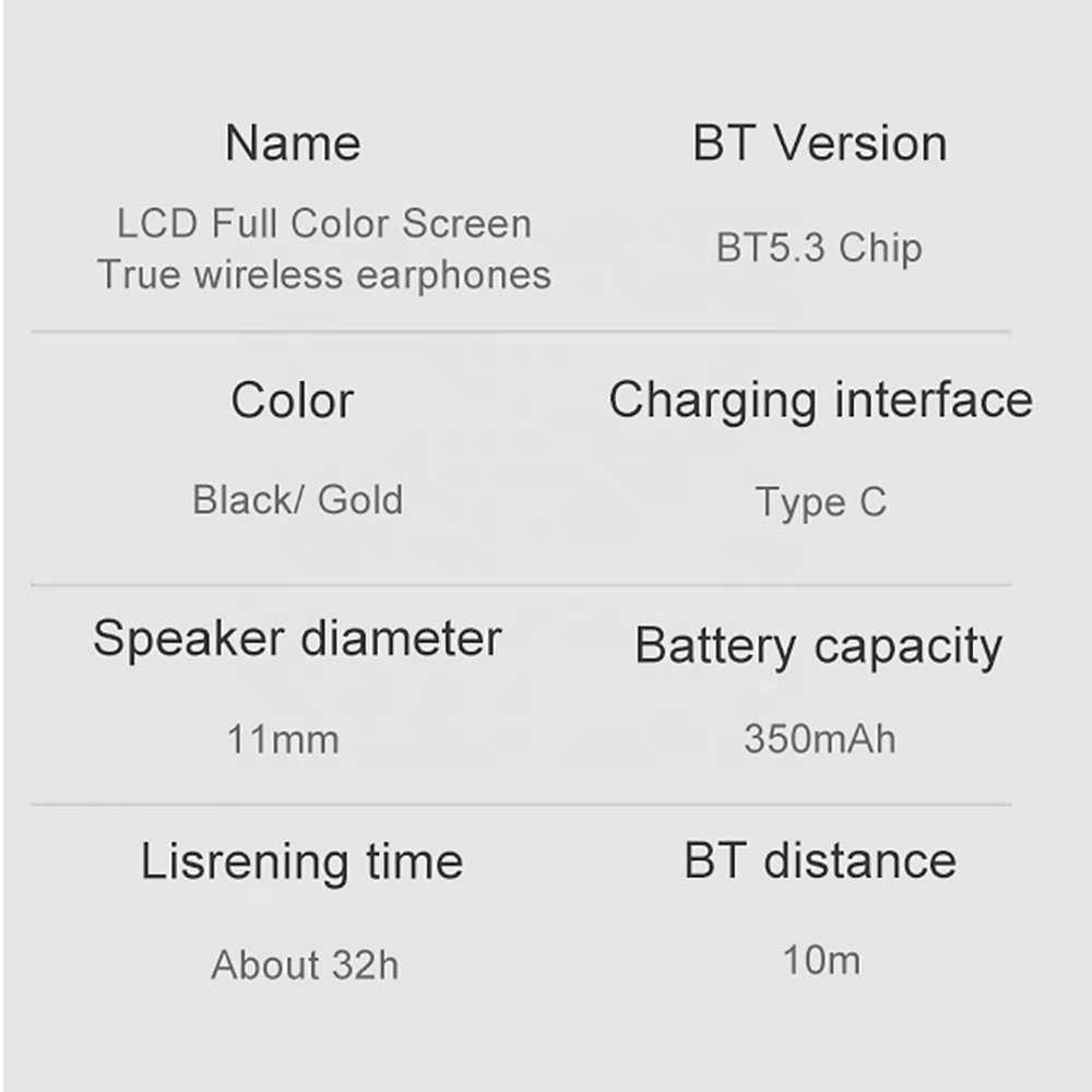 New BT5.3 TWS Earbuds Waterproof Wireless In-Ear Earphone with LCD Touch Screen Display and Color Screens