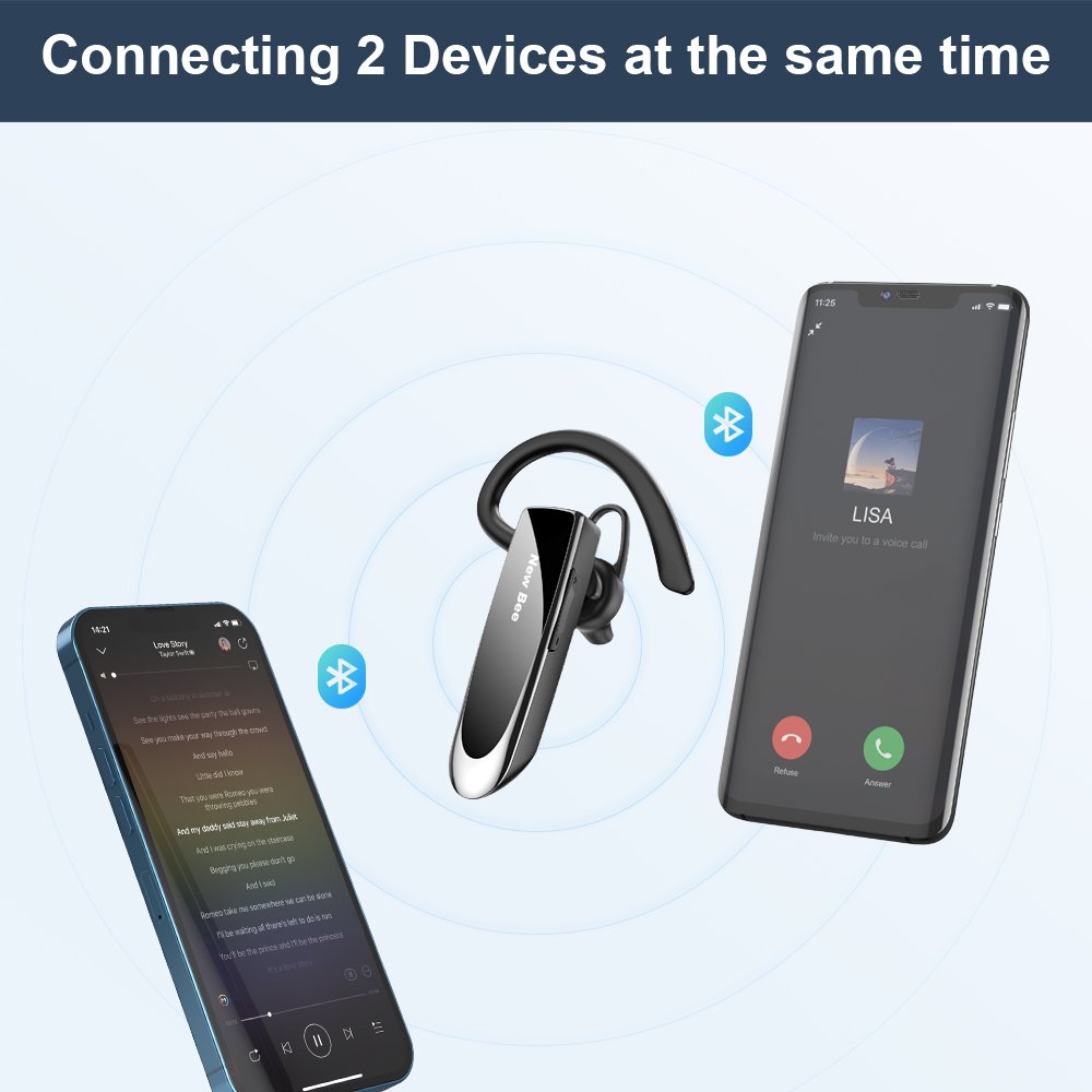 New Bee QCC5.0 Compatible with Walkie Talkie Earphone Single-ear Handsfree Business Earphones Wireless Headset for Phone Calls