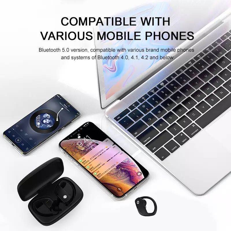T16 High Quality V5.0 Ear-Hook TWS Sports Earbuds True Wireless Earphones with LED Display and CVC Call Noise Reduction