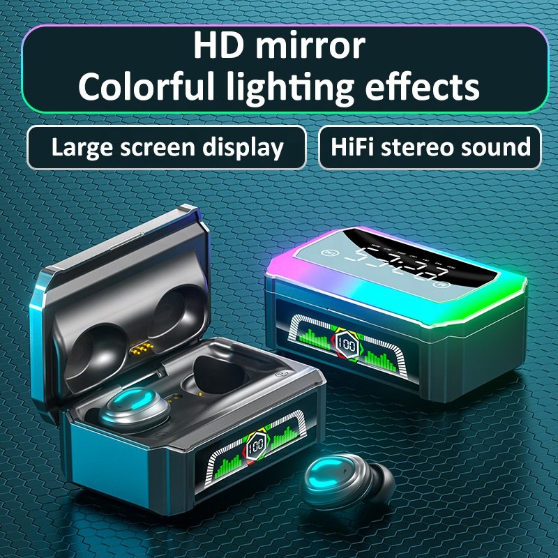 GQ-03 Colorful Earphones In Ear 2 in 1 Time Display + Gaming Low Latency Wireless Earbuds with Noise Cancelling and Power Bank