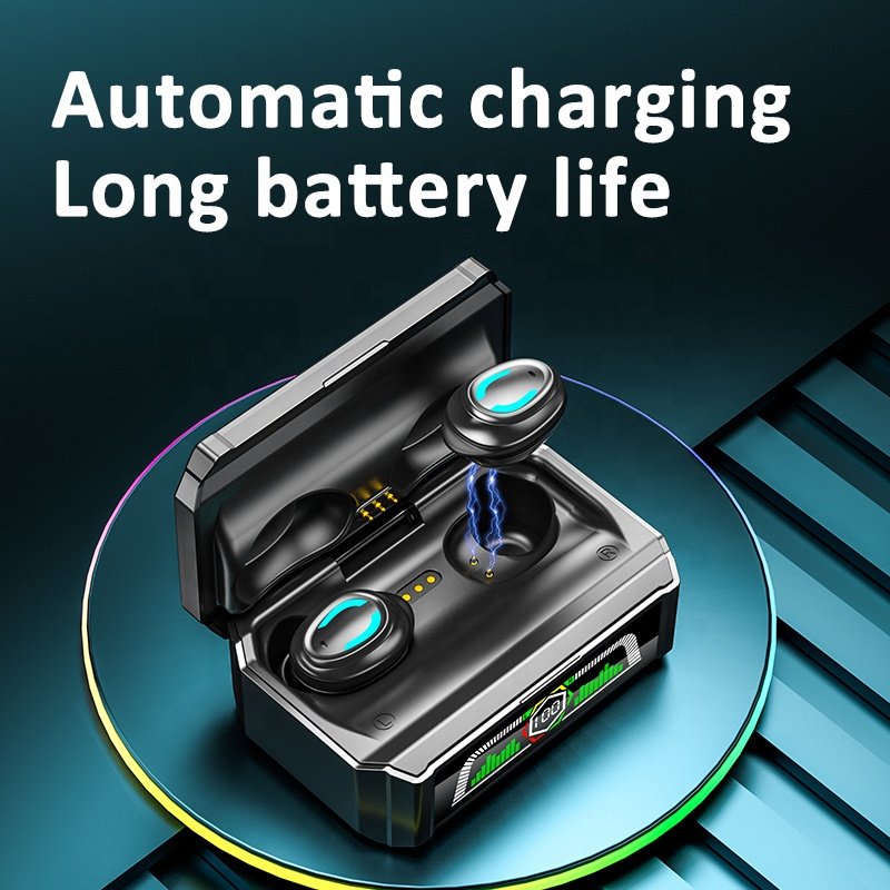 GQ-03 Colorful Earphones In Ear 2 in 1 Time Display + Gaming Low Latency Wireless Earbuds with Noise Cancelling and Power Bank