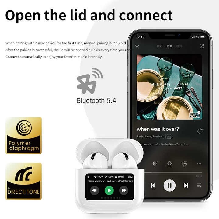 Full Color In-Ear Earbuds A12 Pro Wireless LCD A9 A10 A11 A12 Pro TWS Gaming Earphone With Touch Screen