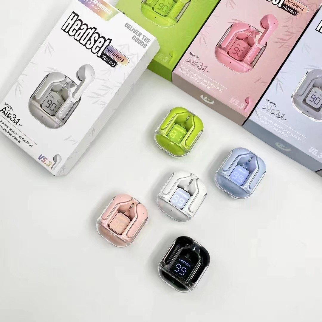 2024hot TWS Air31 Earbuds Transparent Wireless Stereo Headset BT 5.3 LED Display Sports Waterproof Air 31 Earphones With ENC