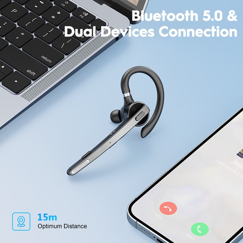 Wholesale Dual Mic ENC Noise Canceling Bluetooth Headset for Cell Phones 60Hrs Talk Time Handsfree Business Wireless Earphone