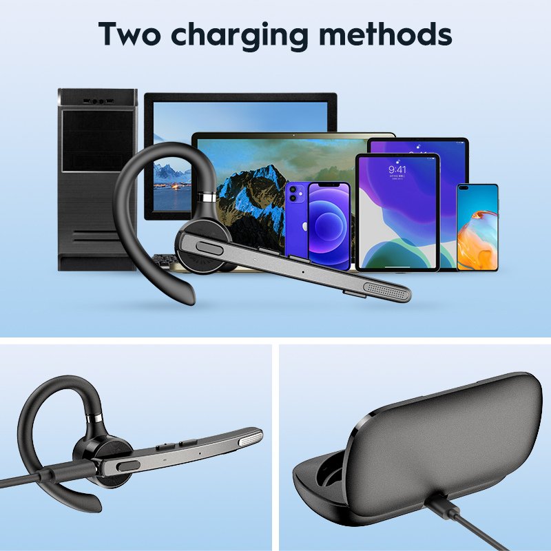 Wholesale Dual Mic ENC Noise Canceling Bluetooth Headset for Cell Phones 60Hrs Talk Time Handsfree Business Wireless Earphone