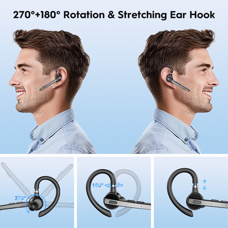 Wholesale Dual Mic ENC Noise Canceling Bluetooth Headset for Cell Phones 60Hrs Talk Time Handsfree Business Wireless Earphone