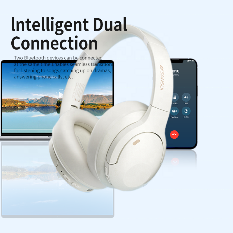 SANSUI DT46 Hybrid ANC Noise Cancelling Headphones Over Ear Headphones Wireless Bluetooth Sport Headphones with ENC Microphone
