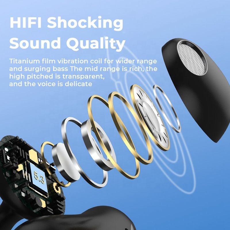 New High Quality HM20 Open Ear Clip TWS Earphones BT 5.3 Wireless ENC Noise Cancelling Headphones Clip-on HiFi Stereo Earbuds