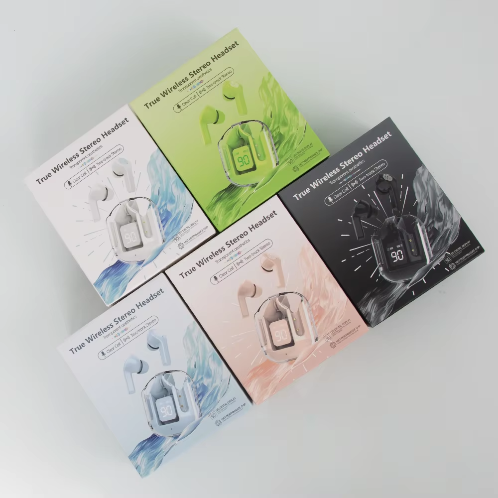 CY-T2 In-Ear HIFI Stereo Sound Music Earbud 300mAH Transparent Charging Bin LED Digital Display Wireless Earphone with ENC