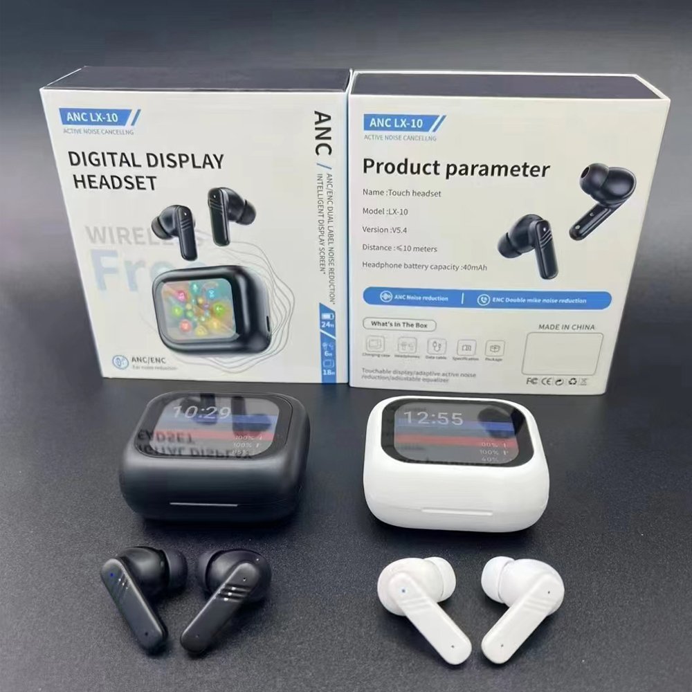 LX-10 ANC Earbuds TWS 2024 in Ear Wireless Active Noise Cancelling Earphone Smart Touch Screen ENC Mics Music Gaming Headphone