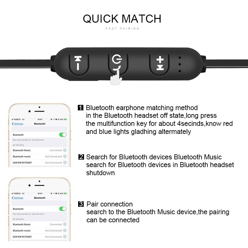 5.0 Sports BT Wireless Headphones Music Headphones with Neck Hanging Stereo Metal with Mic for All Mobile Phones Earphone
