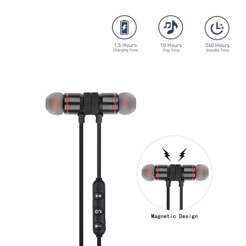 5.0 Sports BT Wireless Headphones Music Headphones with Neck Hanging Stereo Metal with Mic for All Mobile Phones Earphone