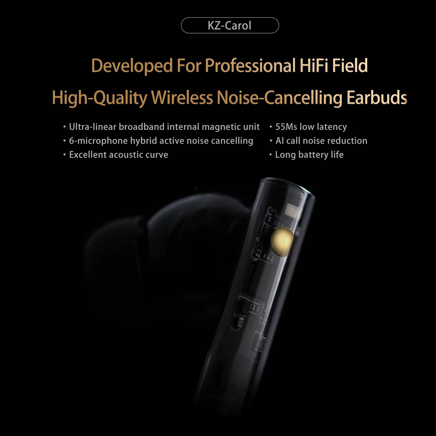 KZ Carol ANC True Wireless TWS Bt 5.3 Earphone 6 Mics Active Noise Canceling in-Ear waterproof Stereo Earbuds HIFI Earphone