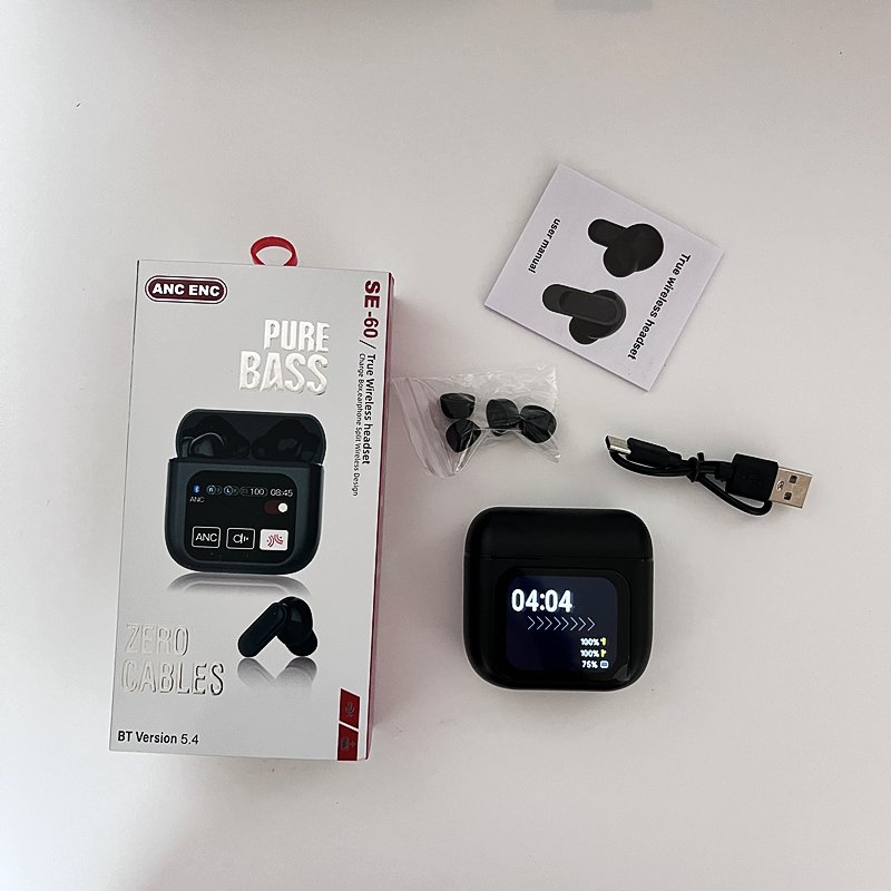 BT5.4 TWS earphone with digital LCD touch control screen wireless In-Ear Headphones SE60 Noise Cancelling ANC+ENC Sport Earbuds