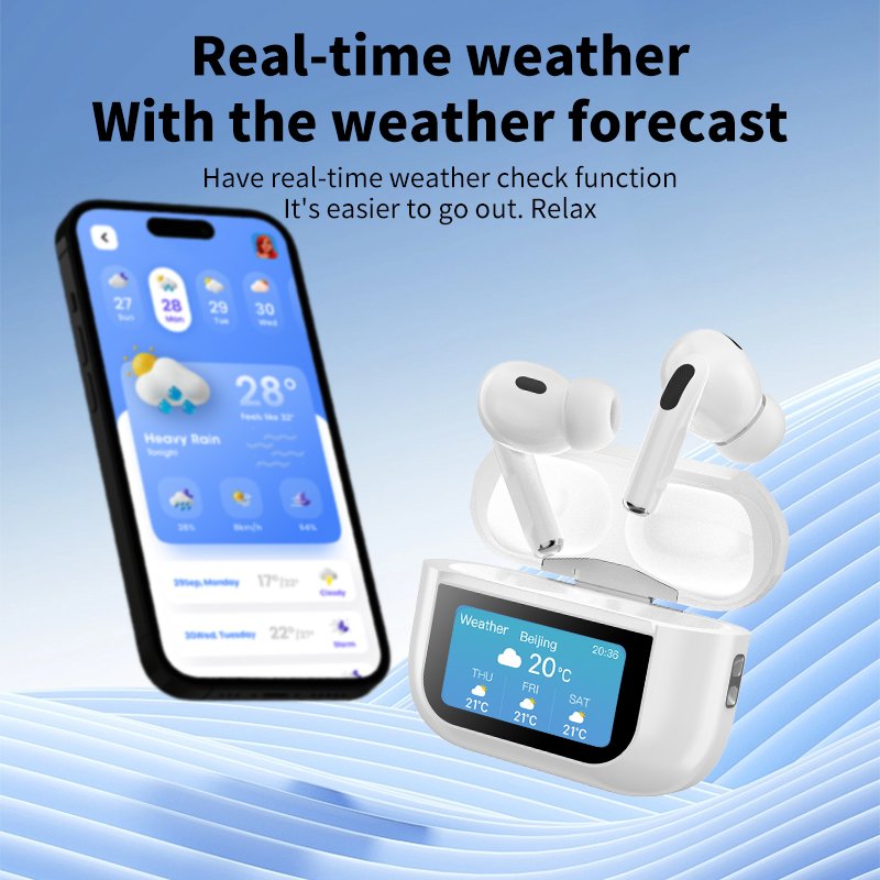 WT-2 Color Screen Earphones with Functions Of Payment, ANC, Controlling Mobile Phones To Taking, Menstrual Time Recording, Etc