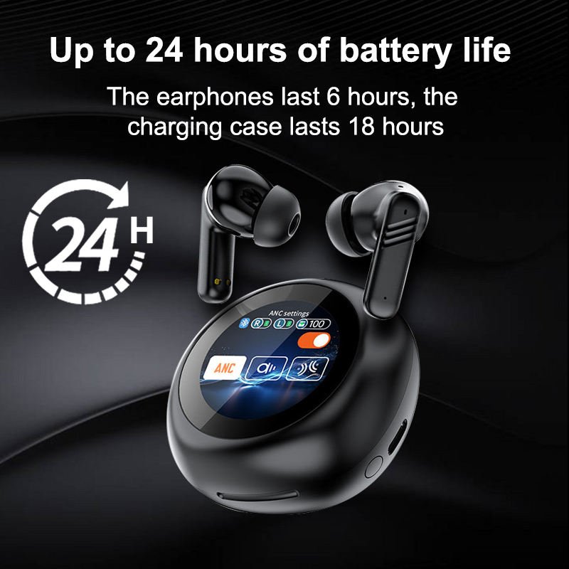 BT5.4 ANC ENC LCD Touch Screen TWS HiFi Gaming Earbuds & in-ear Noise Cancelling Headphones Sports Earphones with Touch Screen