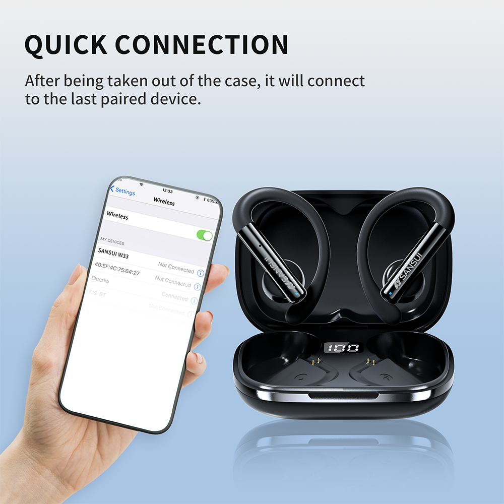 SANSUI W33 wireless headphones Earhook In-ear headphones wireless blue tooth noise cancelling tws earphones & headphones