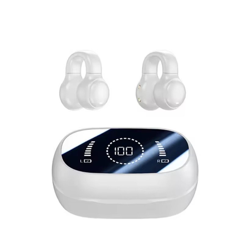 Factory direct ear clamp wireless BT earphone earbuds bone conduction headphone tws LED intelligent mirror sports earphone
