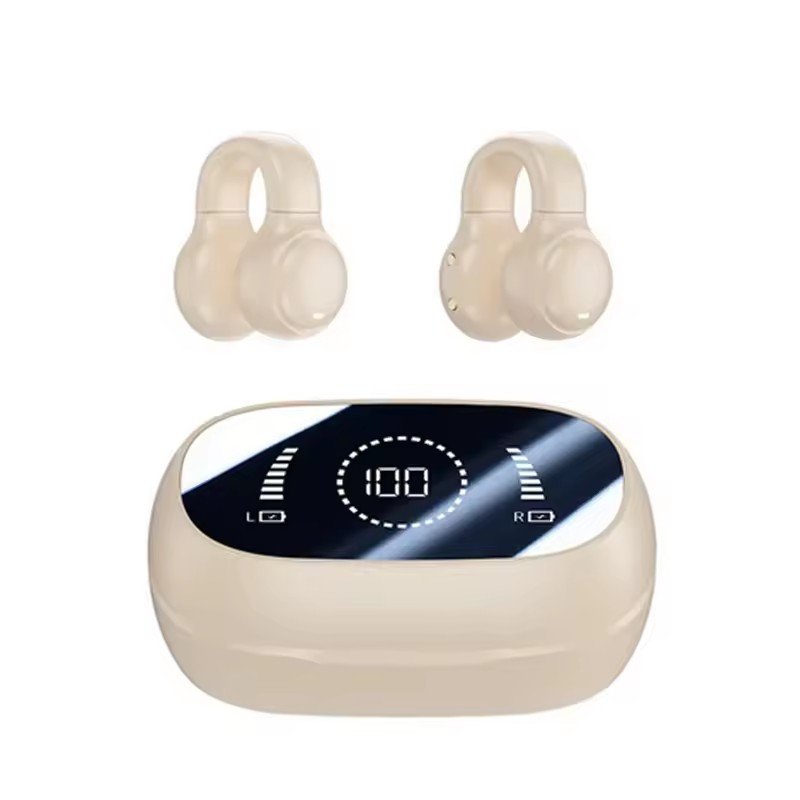 Factory direct ear clamp wireless BT earphone earbuds bone conduction headphone tws LED intelligent mirror sports earphone
