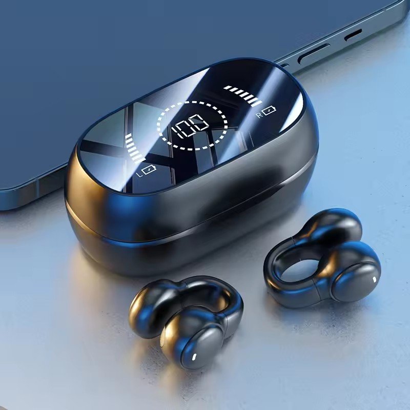 Factory direct ear clamp wireless BT earphone earbuds bone conduction headphone tws LED intelligent mirror sports earphone