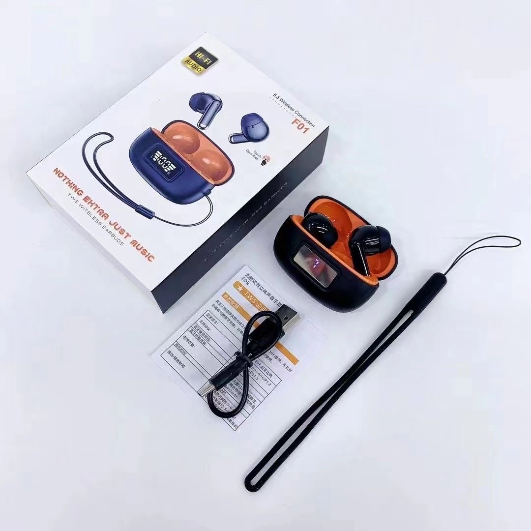 F01 Newest Dual BT Tws Headphones Auto Matching Pocket Smart Touch Control Earphones Earbuds For Sports With Lanyard f01