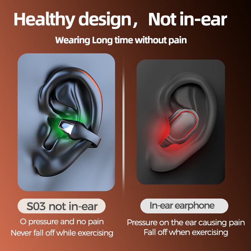 2024 New S03 bone conduction stereo Earbuds TWS True Wireless Headphones Air Conduction Earphones Touch Control Ear Clip Headset
