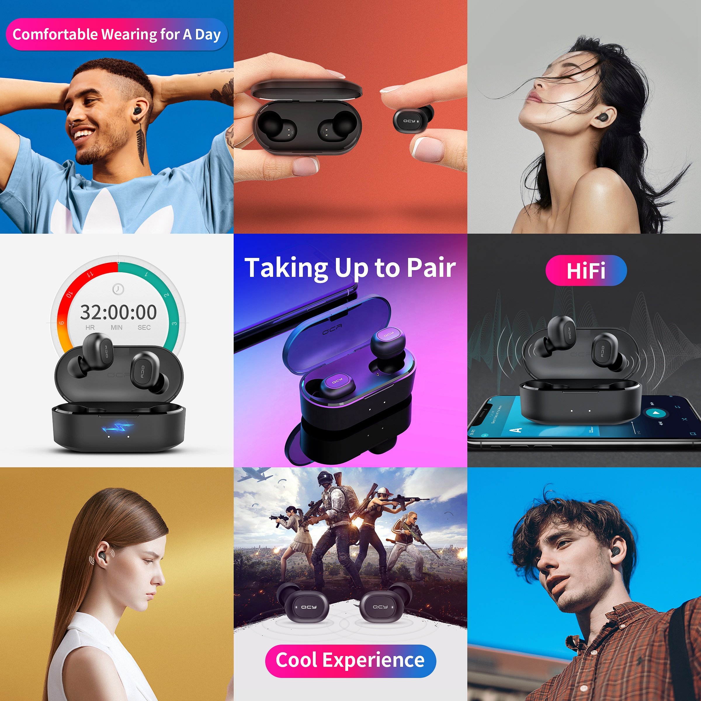 Dongguan TWS Earbuds QCY T2C TWS Wireless Charge Bluetooth Stereo Hi-Fi Sound 800mAh Charging Case Earphone
