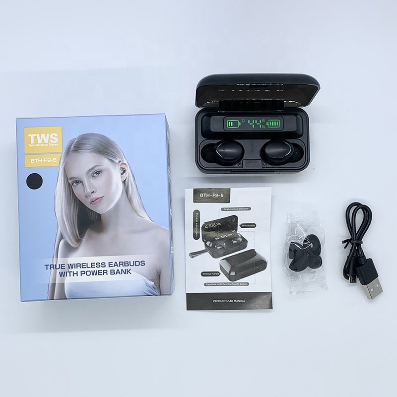 TWS Earphones F9-5 LED Display Mini Headsets Wireless Earbuds 5.0 IPX7 Big LED Earphone F9