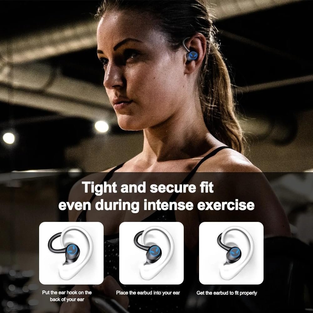 Pro Noise Cancelling Wireless Earphones Bluetooth-Compatible Stereo Bass Headphone Ear Hook Waterproof Sports Game Headsets