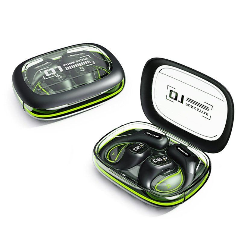 Open Ear BT5.4 Headphones Transparent Charging Case Breathing LightStereo Sound Wireless Earbuds Microphone IPX4 Sport Earphone