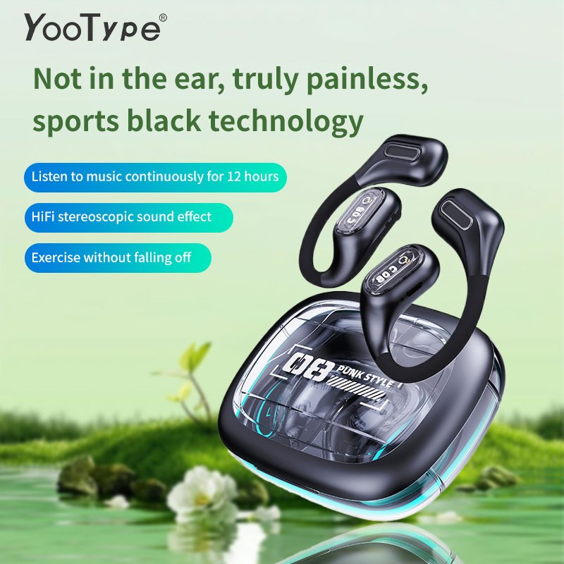 Open Ear BT5.4 Headphones Transparent Charging Case Breathing LightStereo Sound Wireless Earbuds Microphone IPX4 Sport Earphone