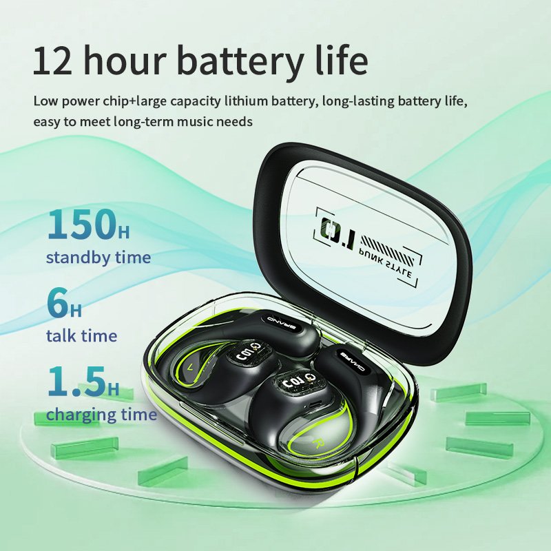 Open Ear BT5.4 Headphones Transparent Charging Case Breathing LightStereo Sound Wireless Earbuds Microphone IPX4 Sport Earphone