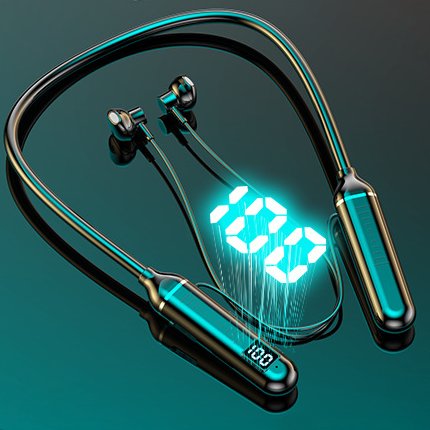Hanging Neck Wireless With Digital Display Function, Large Capacity Semi In Ear Sports Bluetooth Earphones