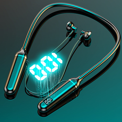 Hanging Neck Wireless With Digital Display Function, Large Capacity Semi In Ear Sports Bluetooth Earphones
