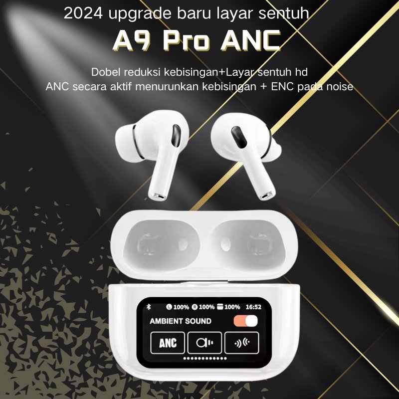 Popular A9 Pro Earphone Wireless BT 5.4 Headphone ANC Noise Cancelling Earbuds In Ear Touch Screen With HD Mic Call Headset