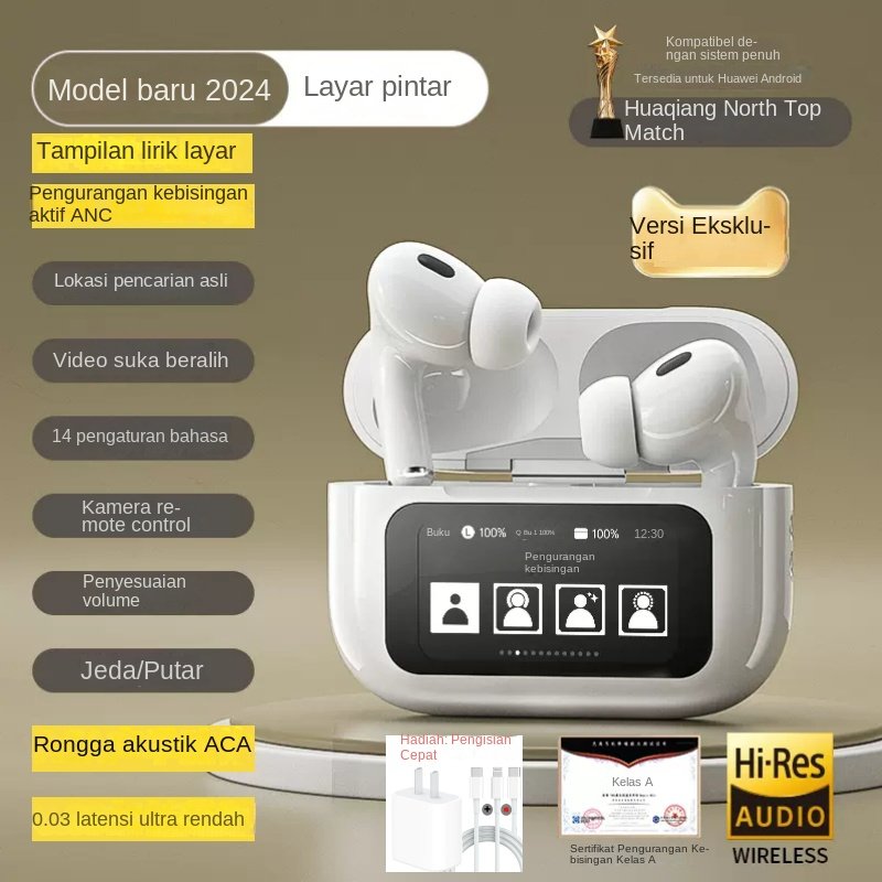 Popular A9 Pro Earphone Wireless BT 5.4 Headphone ANC Noise Cancelling Earbuds In Ear Touch Screen With HD Mic Call Headset