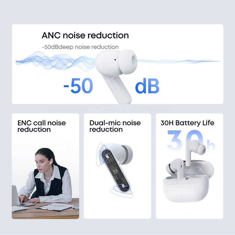 2024 Top Quality Active Noise Cancelling Wireless Earbud ANC ENC Earphones Bluetooth TWS Waterproof Gaming In-Ear Headphones