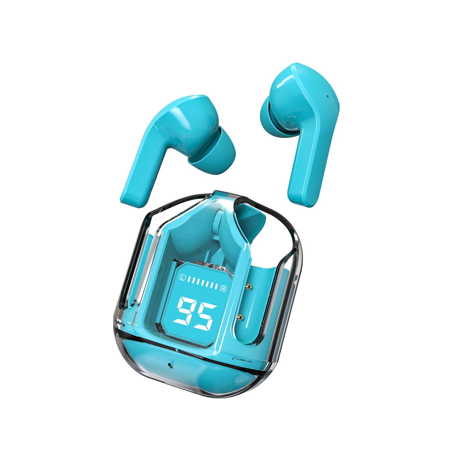 TWS Wireless Earphones Transparent In Ear non-noise cancelling tws earphones & headphones Digital Display Stereo Sound Earbuds