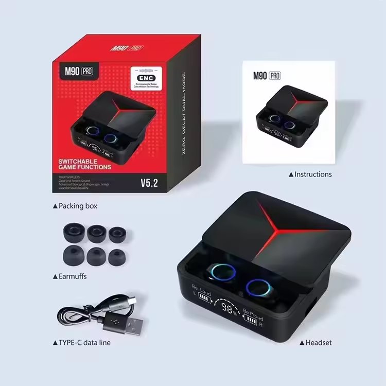 Tws true wireless m90 pro m90pro tws handsfree noise cancelling waterproof anc studio dj sports earphone headphone earbuds