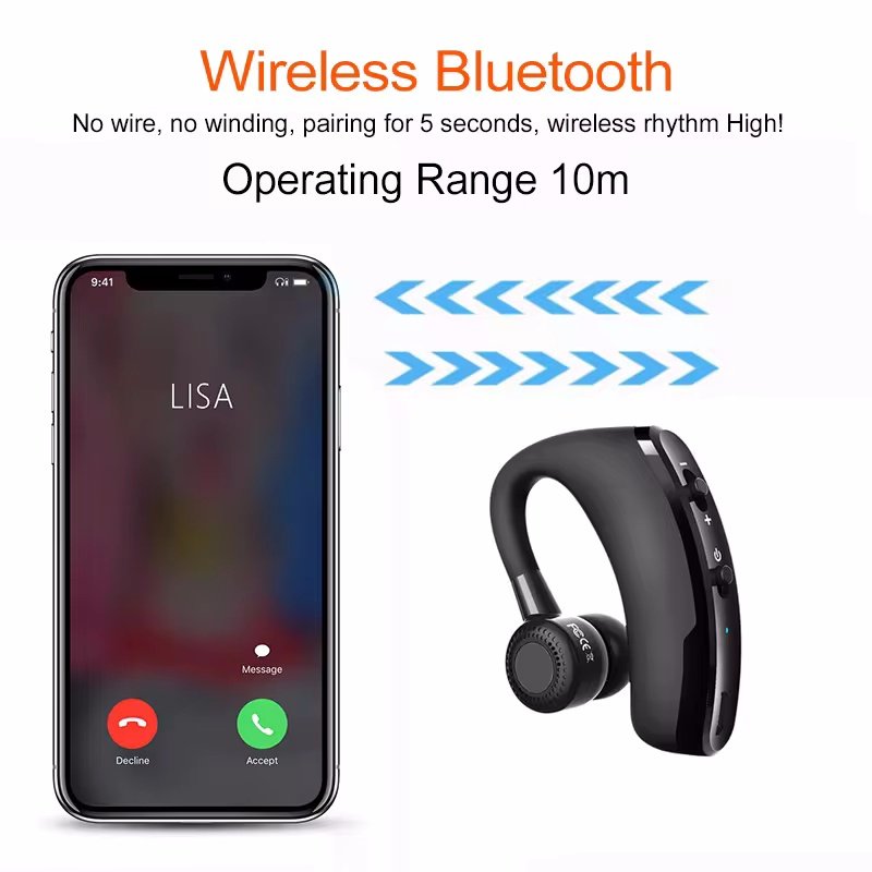V9 Original Brand New Business TWS Earbuds Wireless Single Side Earphone with Earhook Design Telephone Headphones