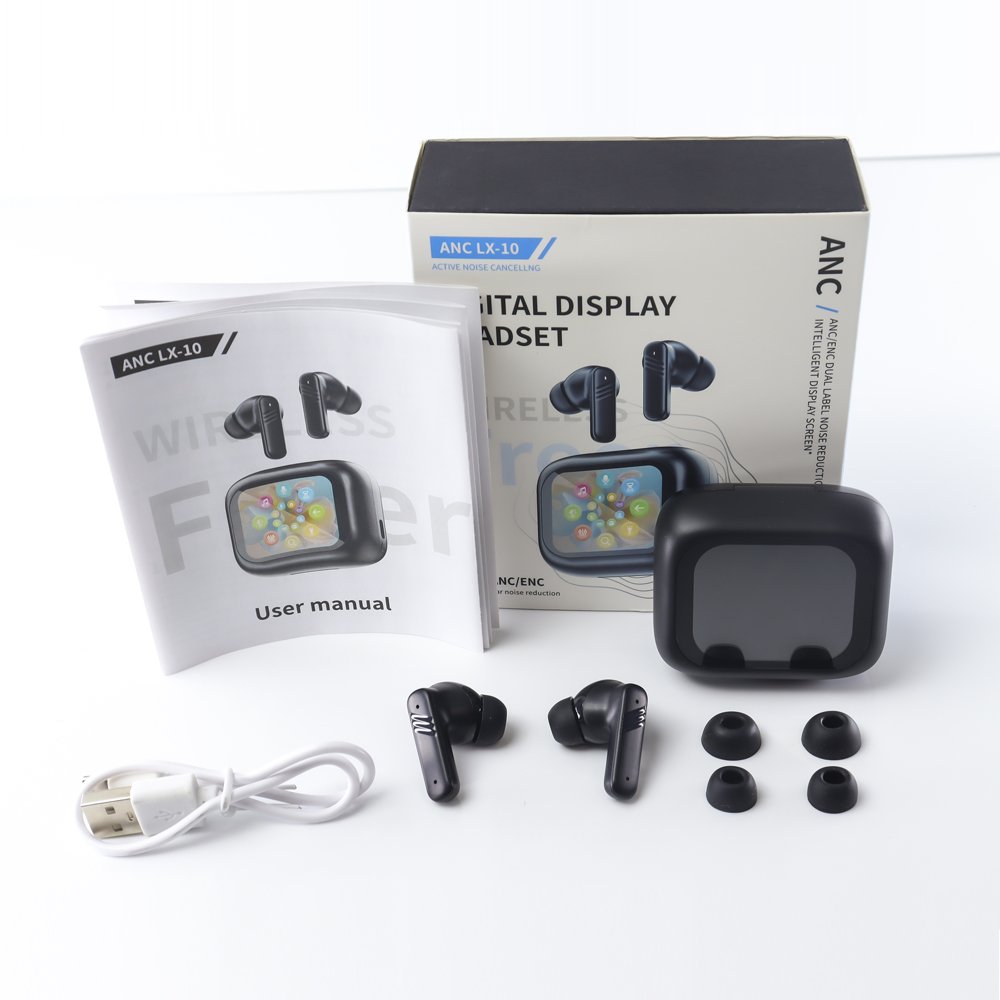 BT 5.4 ANC ENC TWS Wireless LX-10 Earbuds headphone noise cancelling in-ear earphones With display touch Screen