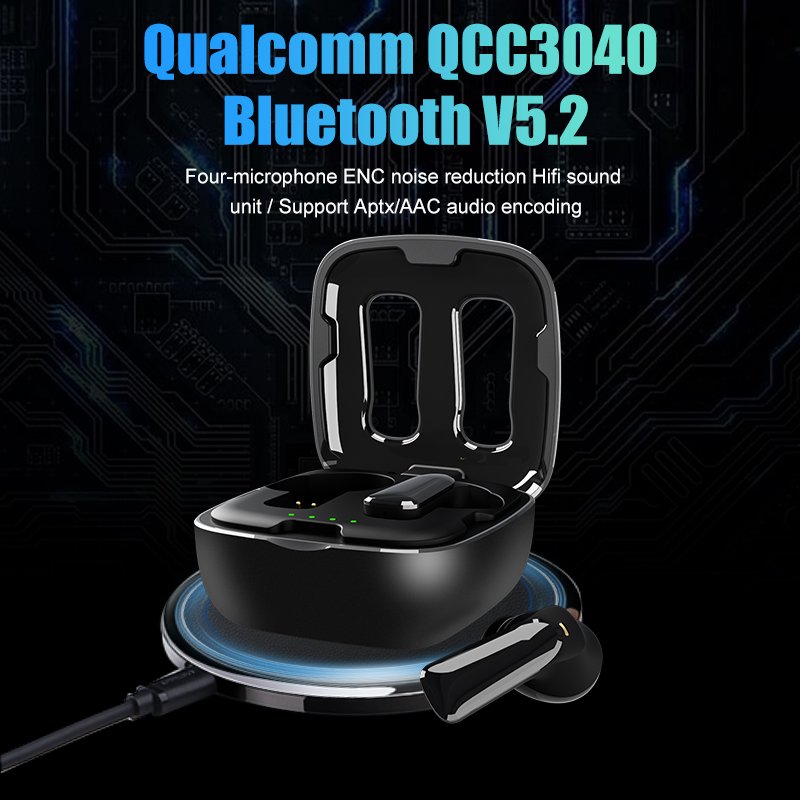 2022 QCC TWS APTX AAC Gaming Earphone Headset with 4 Mic ENC Noise Canceling Earbud Wireless Charging Type-c Earphone Headphone