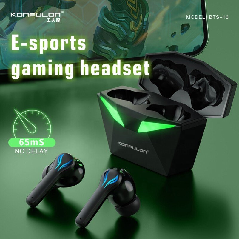 Konfulon Hot Selling 2023 TWS Earphones With LED Light Gaming Earphones & Headsets Wireless Blue Tooth Earphone Earbuds