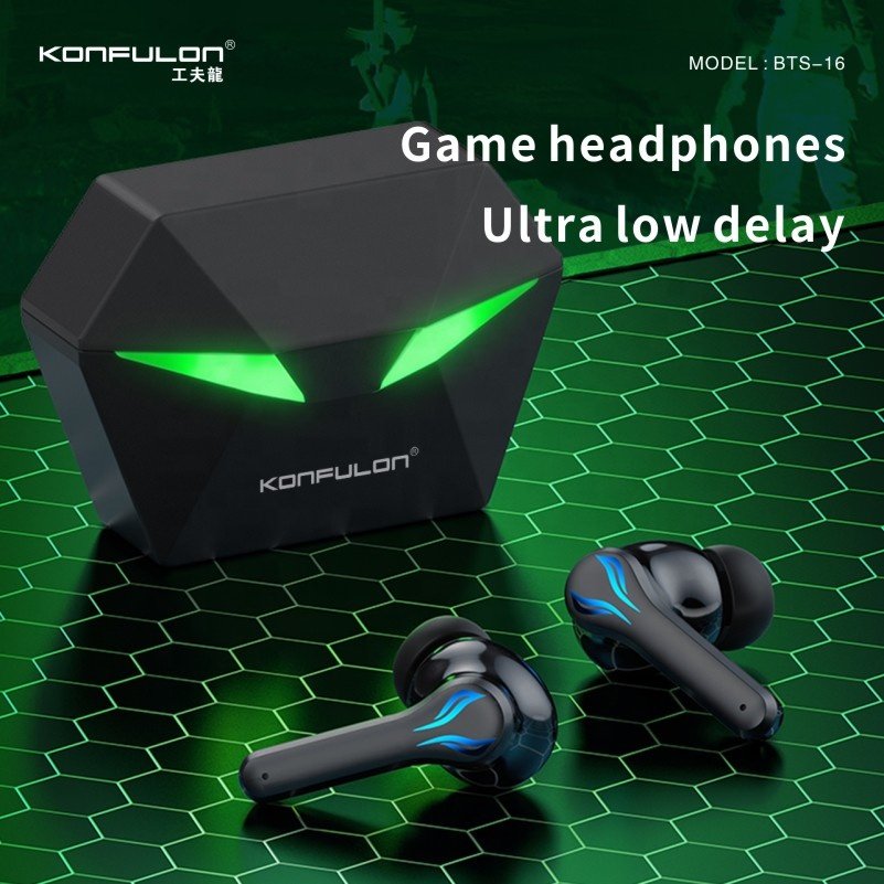 Konfulon Hot Selling 2023 TWS Earphones With LED Light Gaming Earphones & Headsets Wireless Blue Tooth Earphone Earbuds