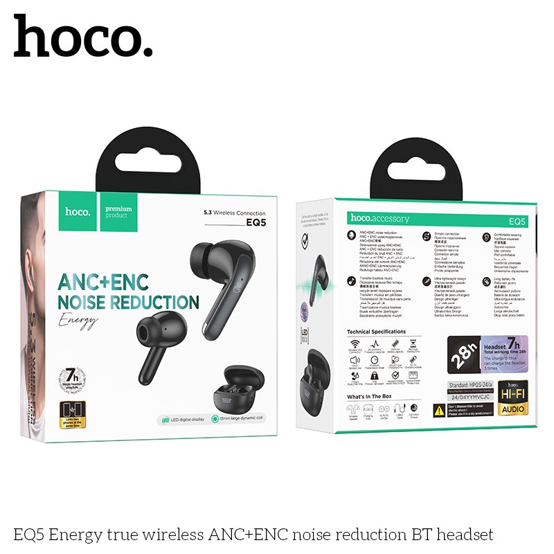 HOCO EQ5 ANC+ENC Noise Reduction Bluetooth earbuds Wireless earphones Sport stereo headset for apple Android Mobile phone