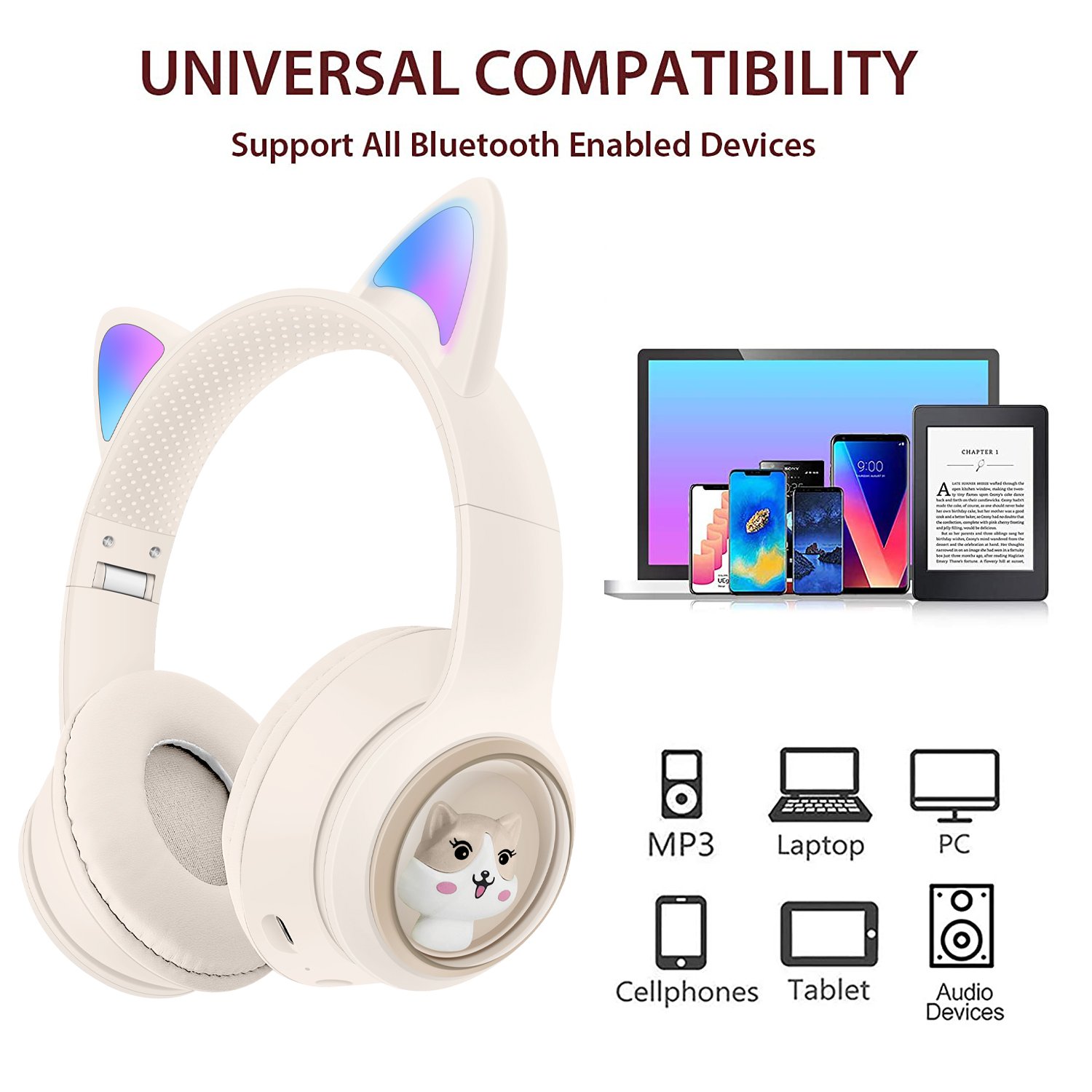 Hot Selling Wireless Headphones Stereo Hifi Headset Gaming Headphone Blue-tooth Earphone Cute Cat Ear Headphones support TF card