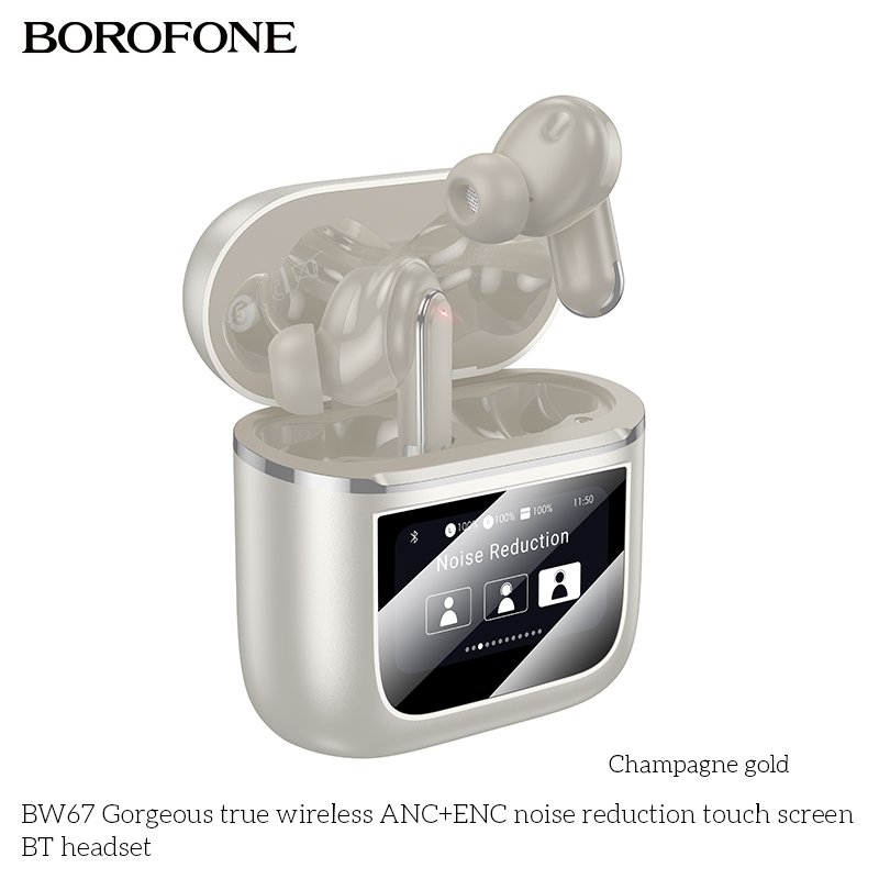 BOROFONE BW67 Wireless Earbuds With Touch LCD Screen Charging Box Headset LED Digital Display ANC Noise Canceling TWS Earphones