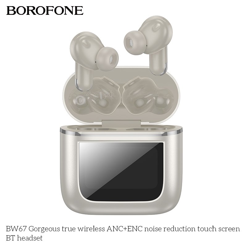 BOROFONE BW67 Wireless Earbuds With Touch LCD Screen Charging Box Headset LED Digital Display ANC Noise Canceling TWS Earphones