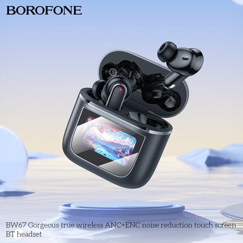 BOROFONE BW67 Wireless Earbuds With Touch LCD Screen Charging Box Headset LED Digital Display ANC Noise Canceling TWS Earphones