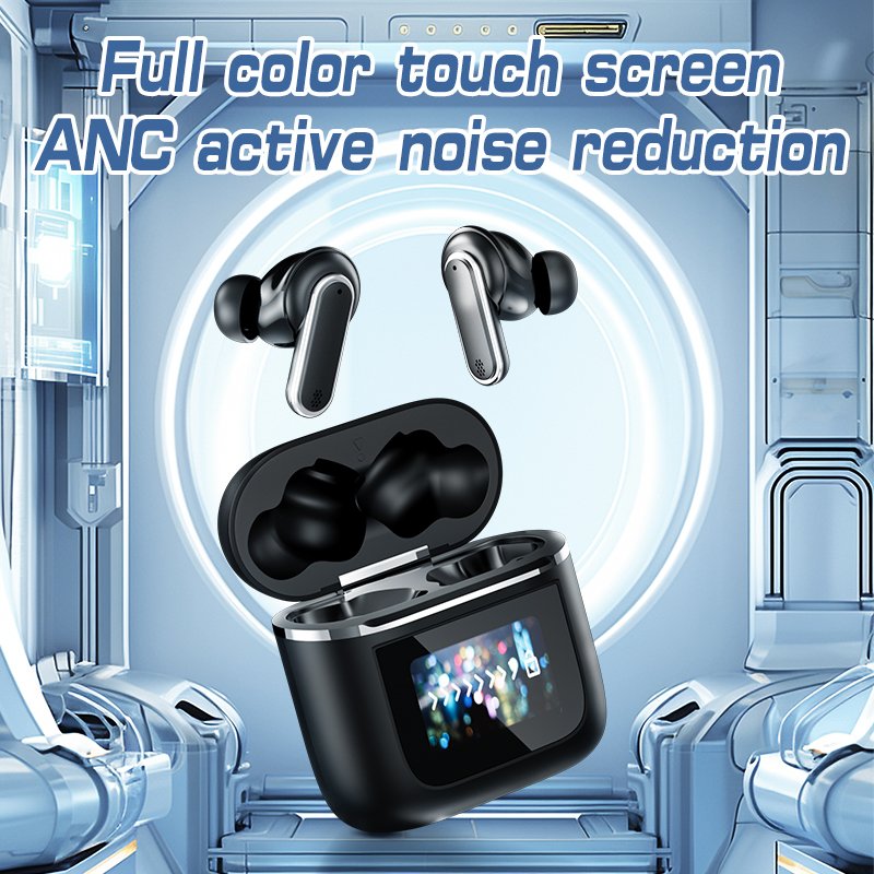 YX27 LCD Full-Color Touch Screen Earphones In-Ear Active Noise Reduction Earbuds with Earphone Search and Remote Camera Function